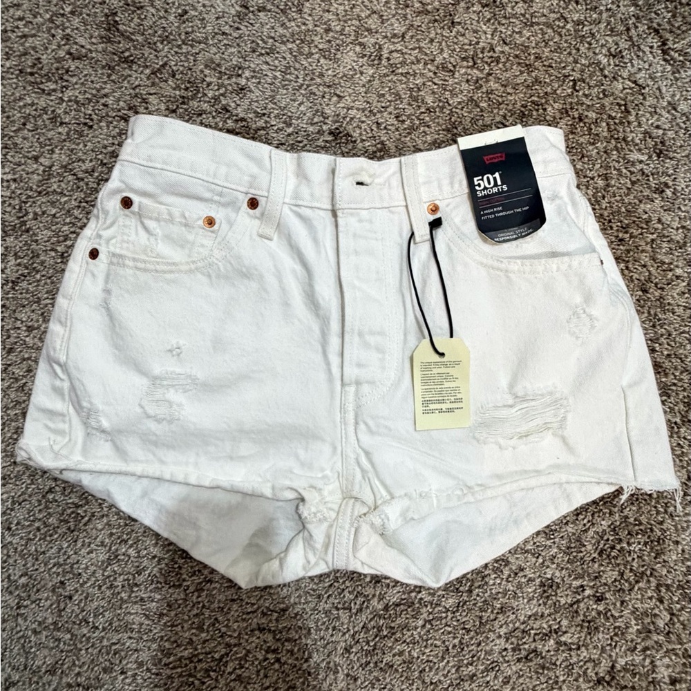 NWT Levi's White Distressed 501 Denim Shorts